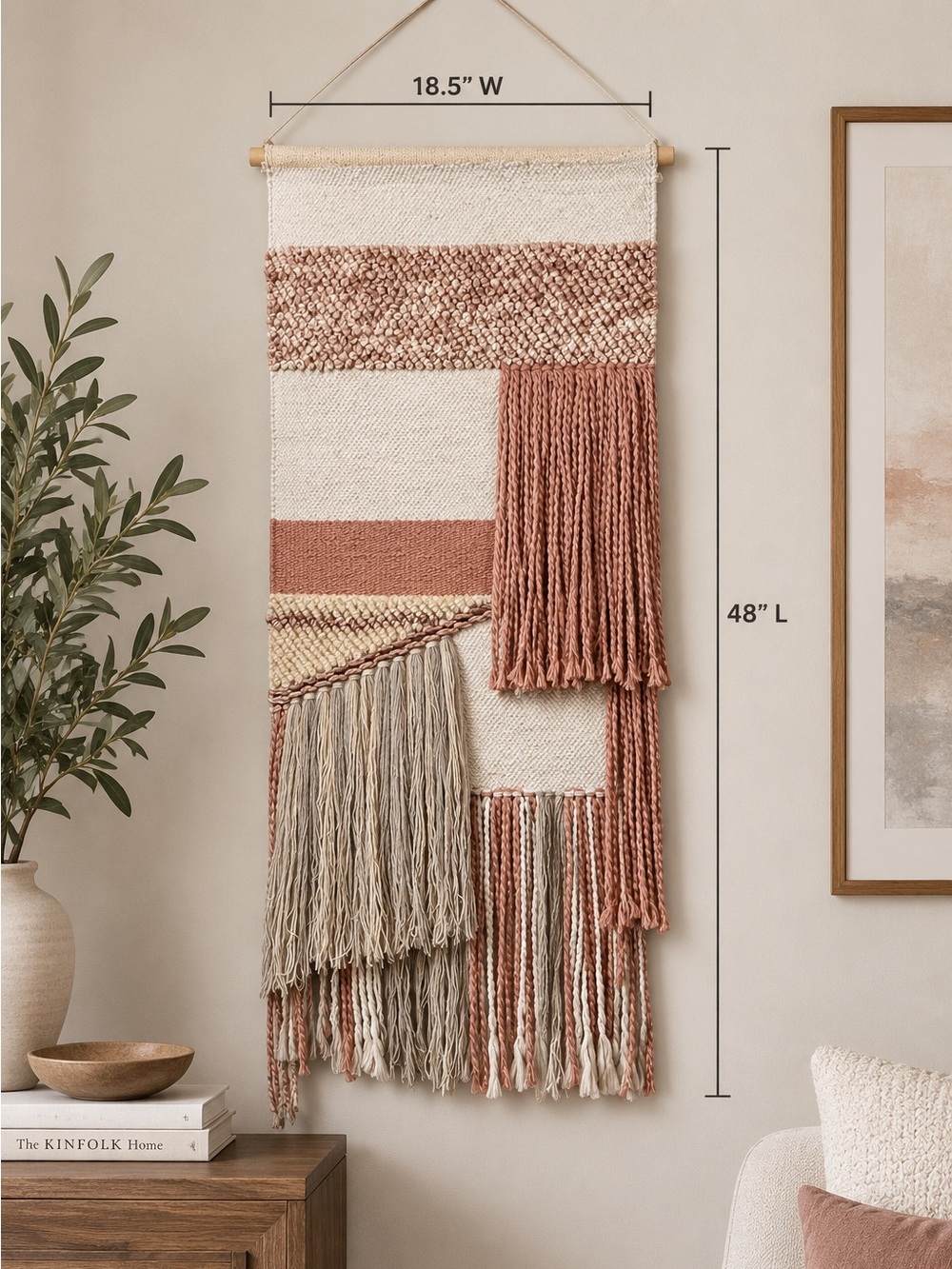 Boho Woven Macrame Tapestry 19x48” (total hanging length)  Modern Minimalist Art